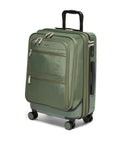Green Wave 22 Inch Four Wheel Hybrid Carry On Luggage with Expandable Capacity, seen from front angle with pockets and handle.