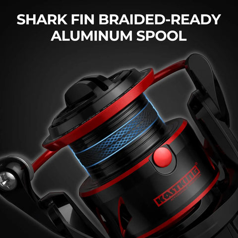 Close-up of Sharky III 3000 Spinning Fishing Reel For Saltwater And Freshwater with braided-ready aluminum spool detail