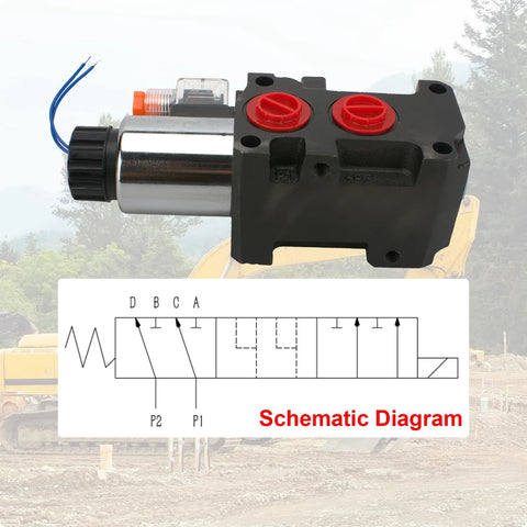 JAHEZYAN hydraulic solenoid diverter valve, angled view; black body with red SAE port caps, DC12V, 13GPM, max 200 bar