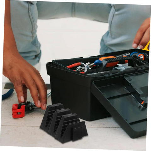 Modular Wrench Organizer Rack 12-Piece Plastic Tool Storage Tray next to toolbox with tools for efficient garage organization.