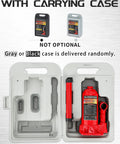3 Ton Double Ram Bottle Jack With Extended Lift Range From 6.5 To 16.5 Inches in gray carrying case