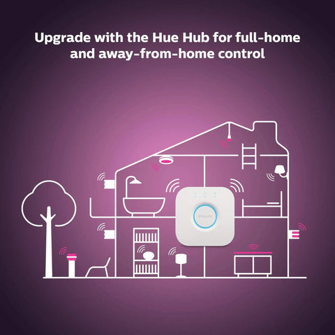 Diagram of smart home integration with Hue Hub for Bluetooth and Zigbee control of smart lighting.