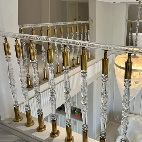Heavy Duty Clear Acrylic Railing Posts And Balustrade Spindles For Decks Patios And Pools With Ground Mount Screw Kits in a stylish indoor setting.