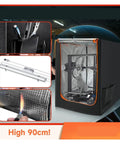 3D Printer Enclosure With LED Light, Fireproof And Dustproof, showing interior LED, tools pocket, and fireproof material test