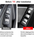 Before and after installation of Mercedes Benz Window Switch Button Trim Covers Replacement Kit 14 Piece Fits A B C E G GLA CLA GLK ML GLE Class W204 W212 W246 W166 X166 X204 And Tesla Model X S.