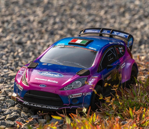 Brushless One Tenth Scale Carbon Fiber RC Drift Car For Adults With Gyro in Purple on gravel, 50 mph, outdoor use