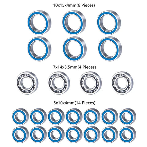 RC Car Parts Compatible With Enduro And Sendero 1 By 10 Scale Beefed Up Bearing Kit with blue rubber-sealed bearings