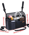 Car Net Pocket Organizer Between Seats For Handbags And Purses Grab And Go Back Seat Storage Barrier with size dimensions shown