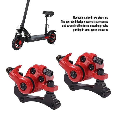 Red mechanical disc brake caliper for 10 inch electric scooters and mountain or folding bikes, aluminum alloy, strong grip