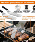 42 Piece Griddle Accessories Kit For Blackstone And Camp Chef Pro Flat Top Grilling Tools Set with spatulas in use on grill
