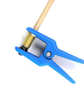 Close-up of the Leak-Proof Fluid Line Stopper Kit For Brake, Fuel, Transmission And Power Steering Lines, blue gripping tool on tubing