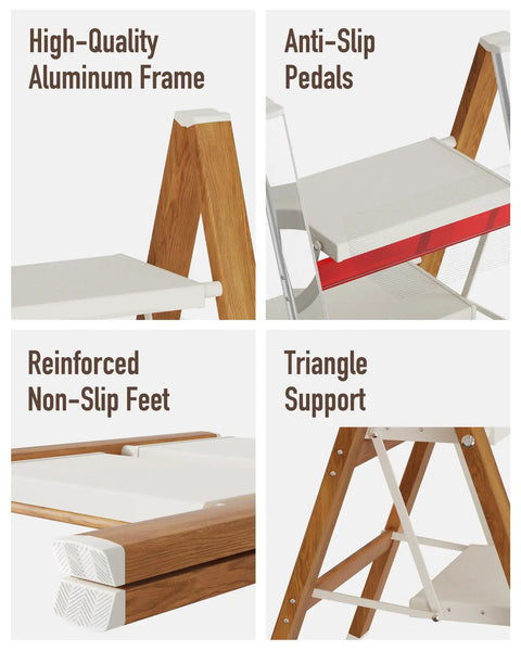2 Step Stool Foldable Aluminum Ladder, Ultra Lightweight And Space Saving, Compact Portable Step Ladder For Home, Kitchen, Garage, And High Shelves Indoors, non-slip feet