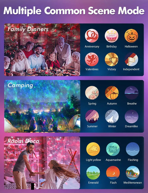 Star Projector Night Light With Bluetooth Speaker And App Control For Bedroom Decor, scene modes for family and camping