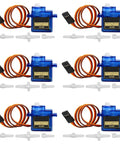 Six Pack SG90 9G Micro Servo Motors For RC Planes Helicopters Boats And Cars MG90S Compatible shown in rows