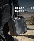 Person carrying Vault V100 Tough As Nails Multi Purpose Hard Case with Foam for Camera Drone Gear Electronics Weather Resistant