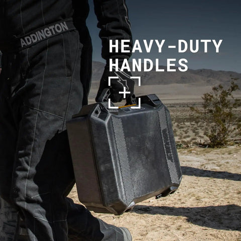 Person carrying Vault V100 Tough As Nails Multi Purpose Hard Case with Foam for Camera Drone Gear Electronics Weather Resistant