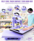 8 in 1 Heat Press Machine With Swing Away 12x15 Inch Shirt Press For Sublimation And Heat Transfer, purple design
