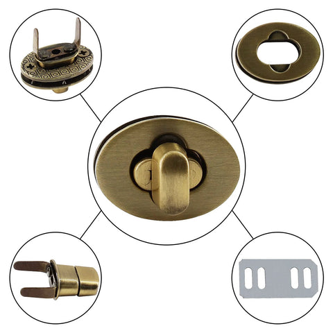 Jersvimc 5-piece bronze oval turn-lock set, 5/8 inch purse closure hardware