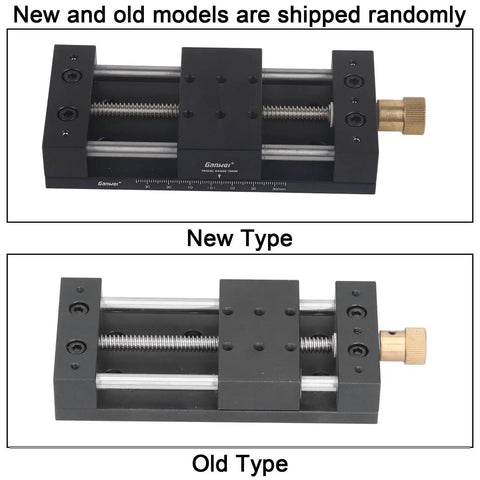 Dope Manual Sliding Table Linear Stage With Aluminum Alloy Rail And Base, Lightweight, Rustproof And Durable, High Precision Motion For CNC, Shop Or Lab Use, Easy Handwheel Drive, Solid Track For Accurate Positioning. New and old models shown, 75mm travel
