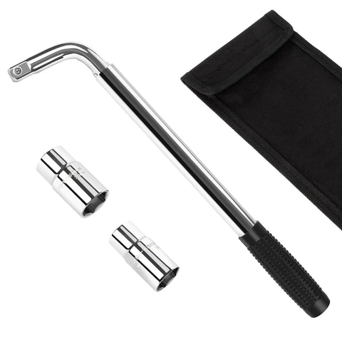 Telescoping Lug Wrench Kit With 1/2 Drive And Dual End Sockets 17/19mm And 21/23mm, Heavy Duty Chrome Vanadium Construction, Includes Canvas Pouch For Car SUV Truck, Quick Tire Nut Removal And Get You Back On The Road Fast