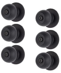 Transitional Privacy Door Knob Set In Matte Black For Exterior Doors With Lock, Dope Finish That Blends With Interior Decor, Easy Phillips Screwdriver Install, Fits Standard Doors, 6 Pack displayed.