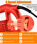 Close-up of red electric tool with six variable speed settings for sanding various wall types, highlighting the speed dial.