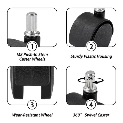 4 Piece Replacement Casters Wheels Compatible With 3 Drawer Cart M8 Utility Cart Wheels Replacement 360 Degree Swivel Smooth Gliding