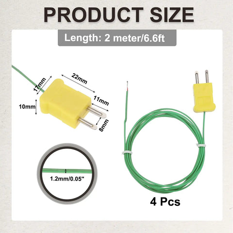 K Type Thermocouple Probe Mini Connector Temperature Sensor Universal for TM-902C TES1310 Thermometer, shows green probe, 6.6ft lead
