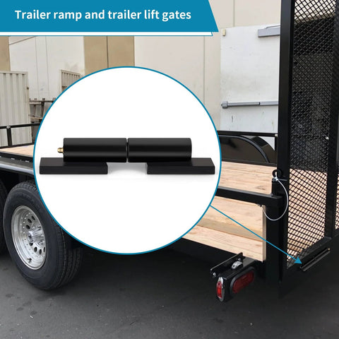 Close-up of Skelang 8-inch heavy-duty black barrel gate hinges for weld-on trailer swing gates (2 sets)