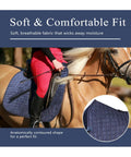 Rider using Dressage Ready Equestrian Saddle Pad For Horses Breathable Moisture Wicking Navy Pad Soft Comfort Saddle Blanket