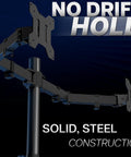 Rock Solid Dual Monitor Desk Mount For 13 To 30 Inch Screens Up To 22 Lbs Each, Heavy Duty Steel Arm, Black STANDV002.