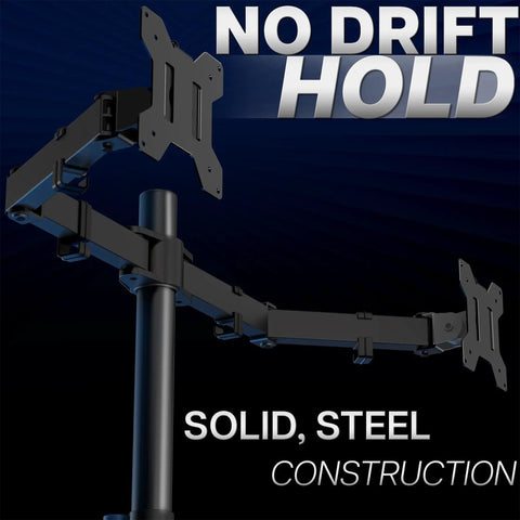 Rock Solid Dual Monitor Desk Mount For 13 To 30 Inch Screens Up To 22 Lbs Each, Heavy Duty Steel Arm, Black STANDV002.