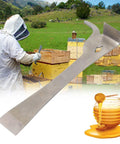 Beekeeper using Two Piece Polished Stainless Steel Hive Scraper Tools With J Hook For Beekeeping with honey jar