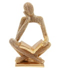 Sparkling Gold Tone Reading Woman Statue With Beaded Surface Modern Abstract Figurine For Home Decor Ideal Living Room Bedroom Office Shelf Table Desk Bookshelf Accent Vibe