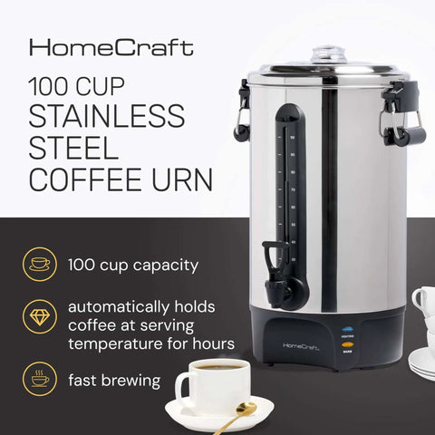 100 Cup Coffee Urn And Hot Beverage Dispenser With Dripless Faucet, Quick Brew For Big Batches, Stainless Steel Warmer
