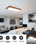 Two Foot LED Wraparound Light Fixture With Wood Look, Dimmable 3000K 4000K 5000K CCT, 30W 3300LM, shown in a modern office setting