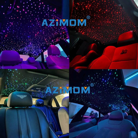 Dual Color 20W Fiber Optic Starlight Headliner Kit With 1200 Strands, RGBW Light Source installed in car interiors.