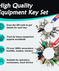 All-in-One 115 Piece Full Range Master Equipment Keys Set for Heavy Machinery with two key rings and promotional text