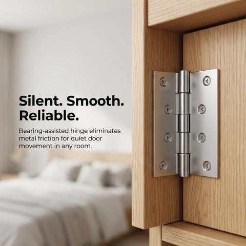 24 Pack 3.5 Inch Stainless Steel Folding Butt Hinges With Mounting Screws, Quiet Operation for bedroom decor, mounted on wooden door