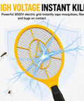 Two Pack Handheld Bug Zapper Racket For Mosquitoes And Insects With 3000V High Voltage Electric Fly Swatter