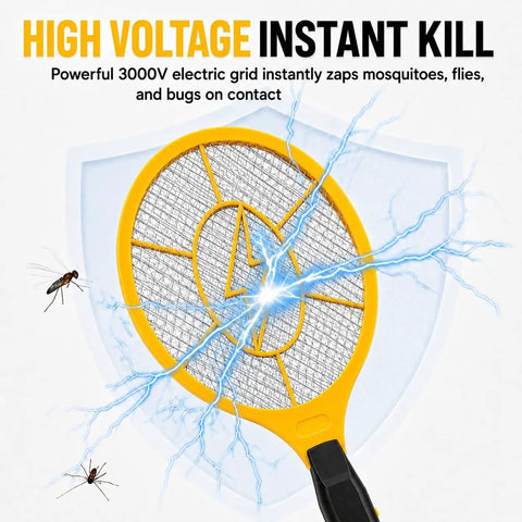 Two Pack Handheld Bug Zapper Racket For Mosquitoes And Insects With 3000V High Voltage Electric Fly Swatter
