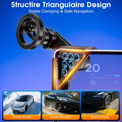 MagSafe Magnetic Car Phone Mount For Tesla Model Y And Model 3 Dash Holder, triangle design, speed monitoring.