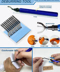 Deburring tool with ergonomic handle and high-speed steel blades from All In One 124 Piece 3D Printer Tool Kit With Carry Case For Finishing Cleaning Nozzles Trimming And Sanding Pro Grade Mini Rotary Tool And Modeler Tools For Easy Print Cleanup And Maintenance