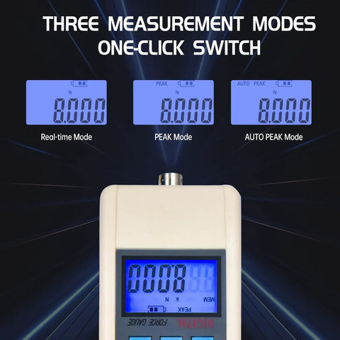 Digital Force Gauge 10 KN Push Pull Dynamometer With External Load Cell USB Output Peak And Track Modes Three Units N Kg Lb One Percent Accuracy For Precise Tension Testing And Material Strength Checks, three mode display