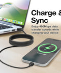 Hi Speed USB C Charge and Sync Cable for FLIR C3 X connected to laptop and phone, 6-foot black USB 3.1 cable for data transfer