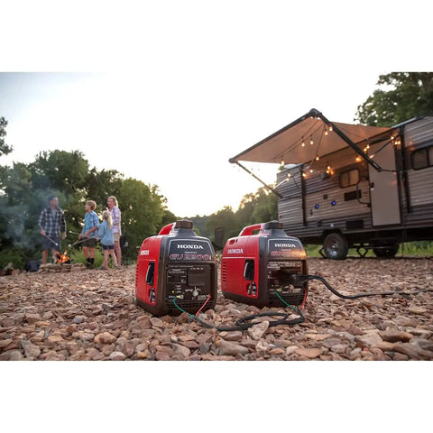 Smooth Operator 2200 Watt Portable Inverter Generator 120 Volt Output Featuring Smart Co Minder Safety Technology setup for camping.
