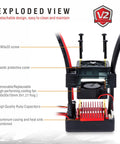 Exploded view of Waterproof 90A RC Brushless ESC With Male Plug For 1/10 Scale RC Car with labeled components.