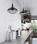 Sick Style Industrial Black Cage Plug In Pendant Light With Dimmable Switch Wall Outlet Fixture above kitchen countertop