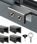 Lock Up Your Spot Tight With These Heavy Duty Black Window Locks 4 Pack Adjustable Sliding Door Security Stops With Keys close-up of sliding door lock