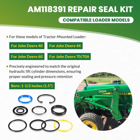 Cylinder Seal Kit For One And A Half Inch Bore Hydraulic Loader Cylinders Fits Loader Models 40 44 60 70 70A Interchange AM118391